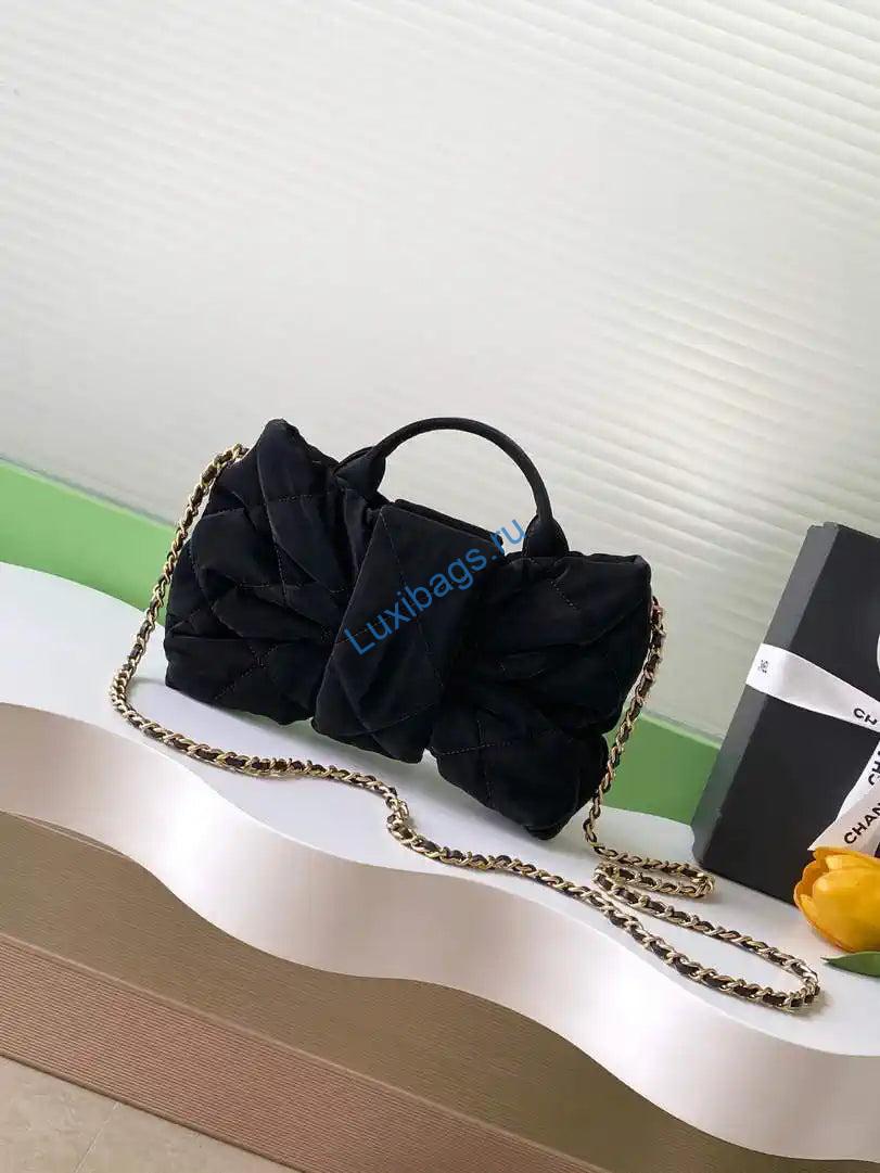 Chanel AS5849 Mini Bow Bag Velvet-Effect Nylon & Gold-Tone Metal Black | chanel as5849 mini bow bag velvet effect nylon gold tone metal black 03