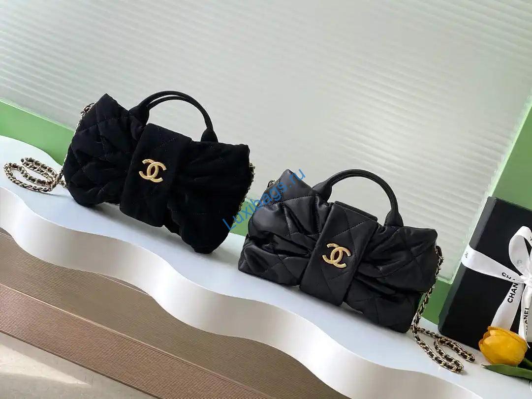 Chanel AS5849 Mini Bow Bag Velvet-Effect Nylon & Gold-Tone Metal Black | chanel as5849 mini bow bag velvet effect nylon gold tone metal black 10