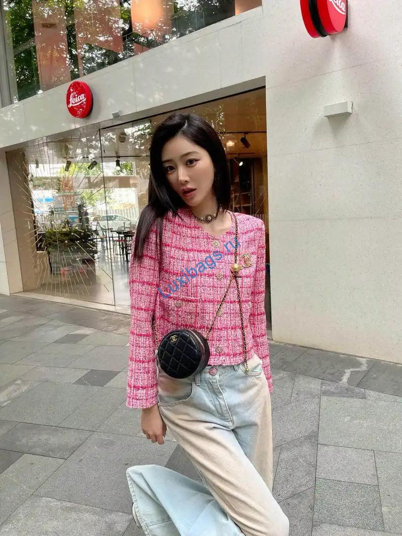 Chanel Women Tweed Rose and pink plaid jacket C62327 | chanel women tweed rose and pink plaid jacket c62327 08