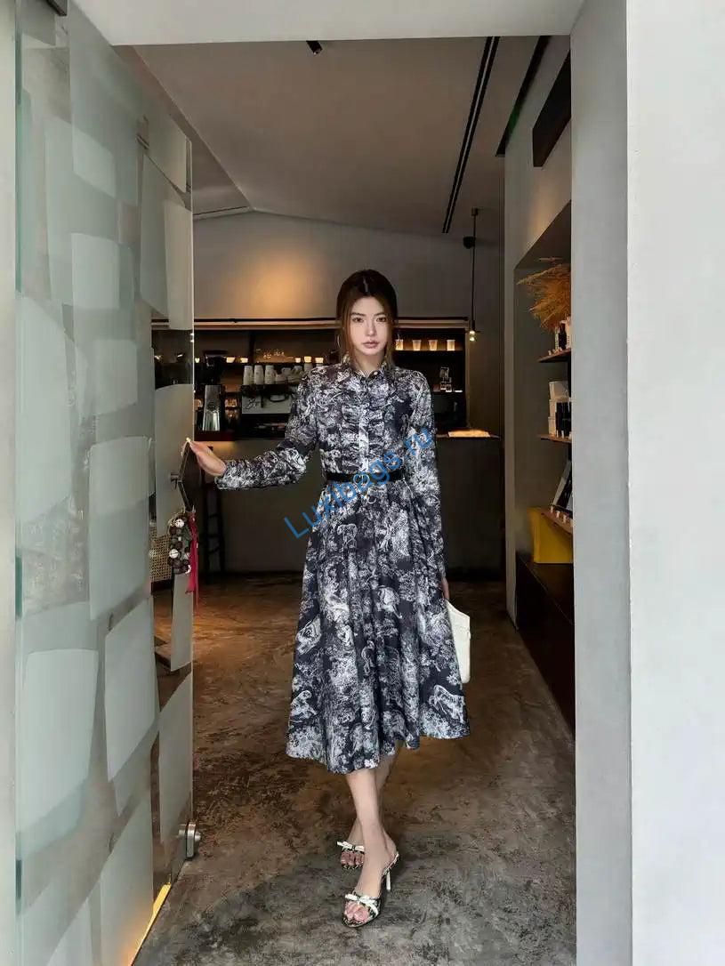 Dior Women Leaf Print Ruffle Shirt Dress D38701 | dior women leaf print ruffle shirt dress d38701 08