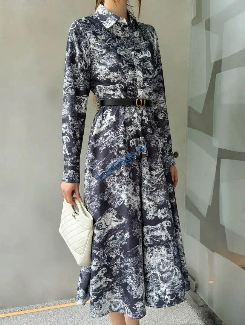 Dior Women Leaf Print Ruffle Shirt Dress D38701 | dior women leaf print ruffle shirt dress d38701 09