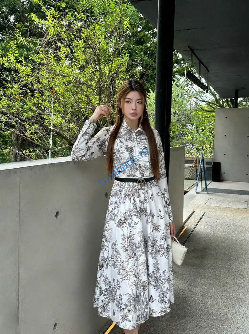 dior women leaf print ruffle shirt dress d38702 6 Dior Women Leaf Print Ruffle Shirt Dress D38702 | dior women leaf print ruffle shirt dress d38701 17