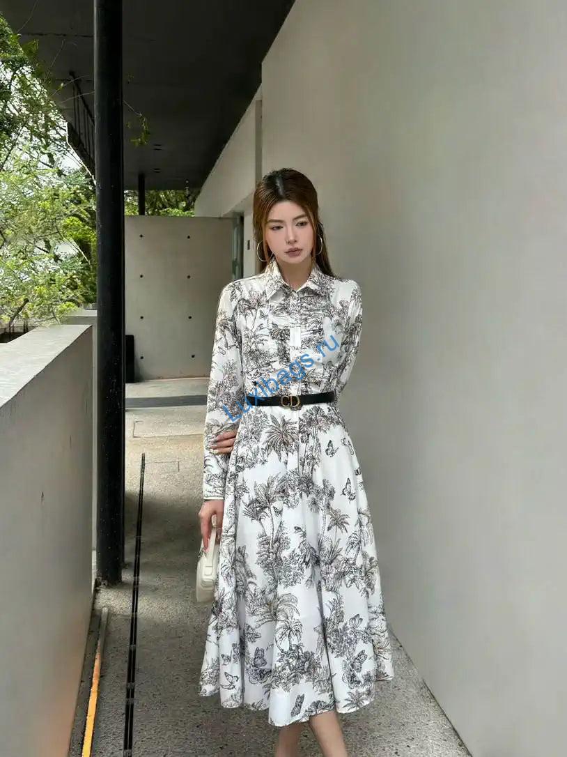 dior women leaf print ruffle shirt dress d38702 7 Dior Women Leaf Print Ruffle Shirt Dress D38702 | dior women leaf print ruffle shirt dress d38701 18