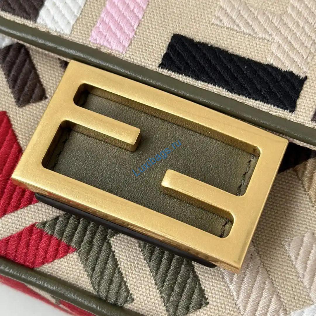 Fendi 8BS017 Mini Baguette canvas bag with FF embroidery 0159BS Red Black | fendi 8bs017 mini baguette canvas bag with ff embroidery 0159bs 23