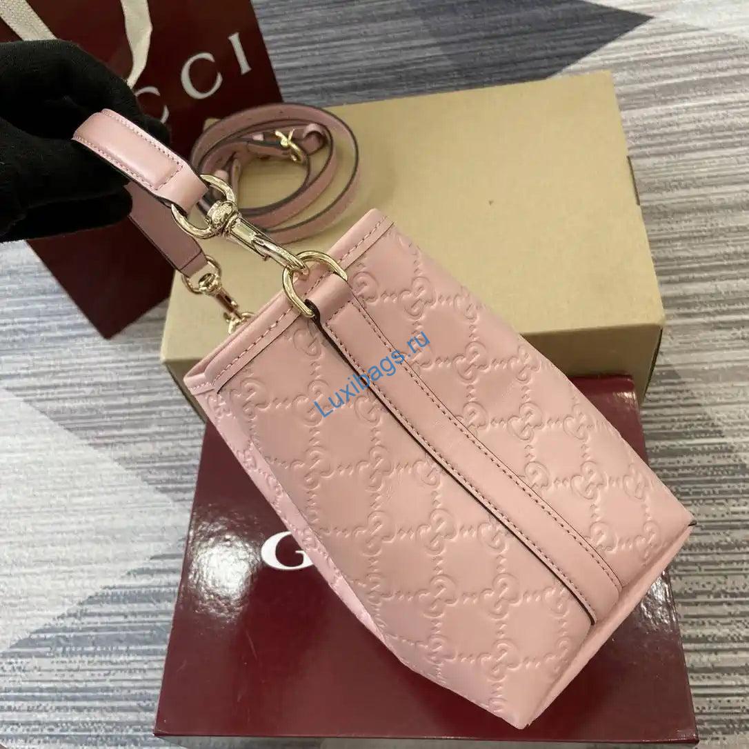 Gucci 815118 GG Emblem Mini Bucket Bag Pink GG leather | gucci 815118 gg emblem mini bucket bag pink gg leather 03