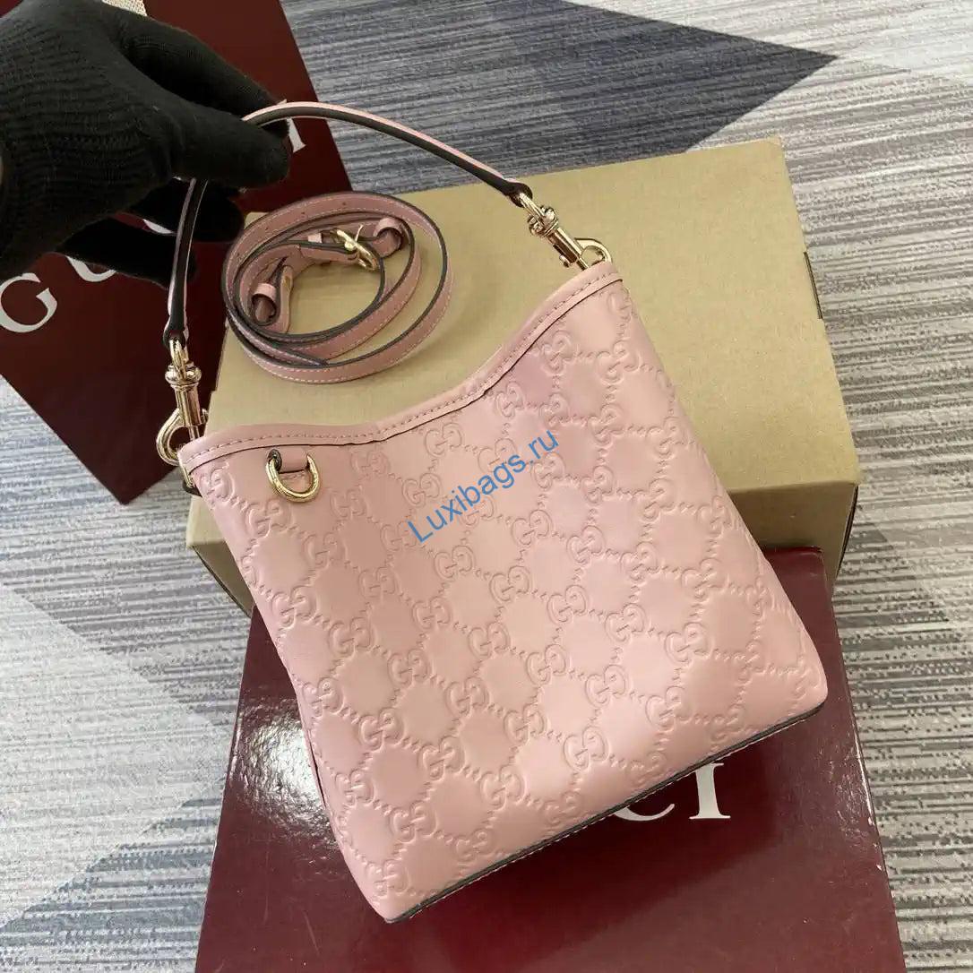gucci 815118 gg emblem mini bucket bag pink gg leather 4 Gucci 815118 GG Emblem Mini Bucket Bag Pink GG leather | gucci 815118 gg emblem mini bucket bag pink gg leather 05