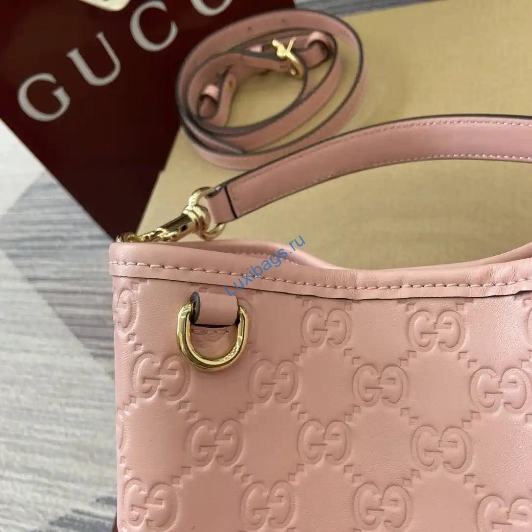 Gucci 815118 GG Emblem Mini Bucket Bag Pink GG leather | gucci 815118 gg emblem mini bucket bag pink gg leather 11
