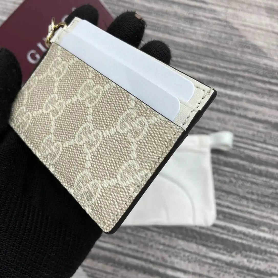 Gucci GG Emblem card case with strap 819121 Biege & White | gucci gg emblem card case with strap 819121 biege white 005