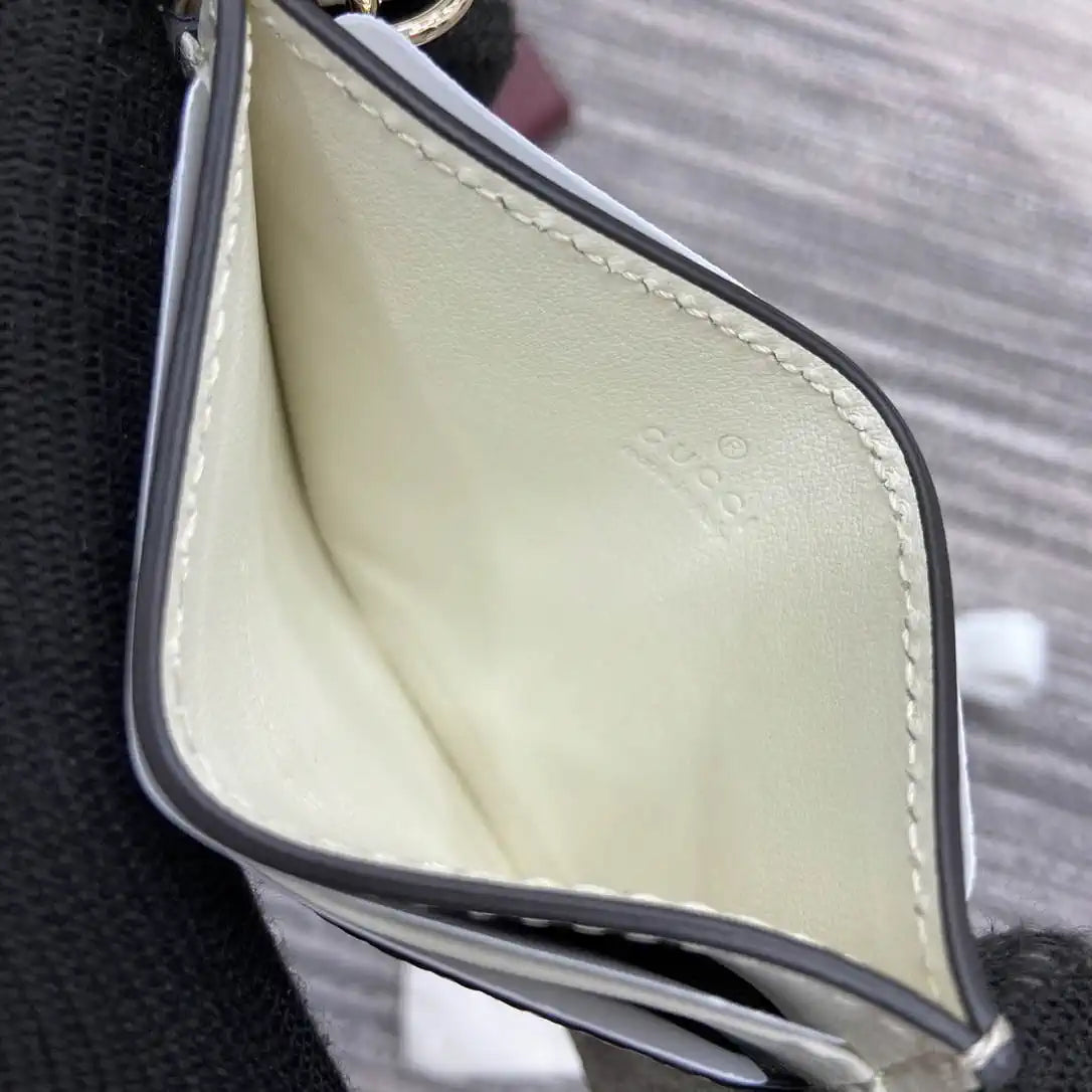 Gucci GG Emblem card case with strap 819121 Biege & White | gucci gg emblem card case with strap 819121 biege white 009