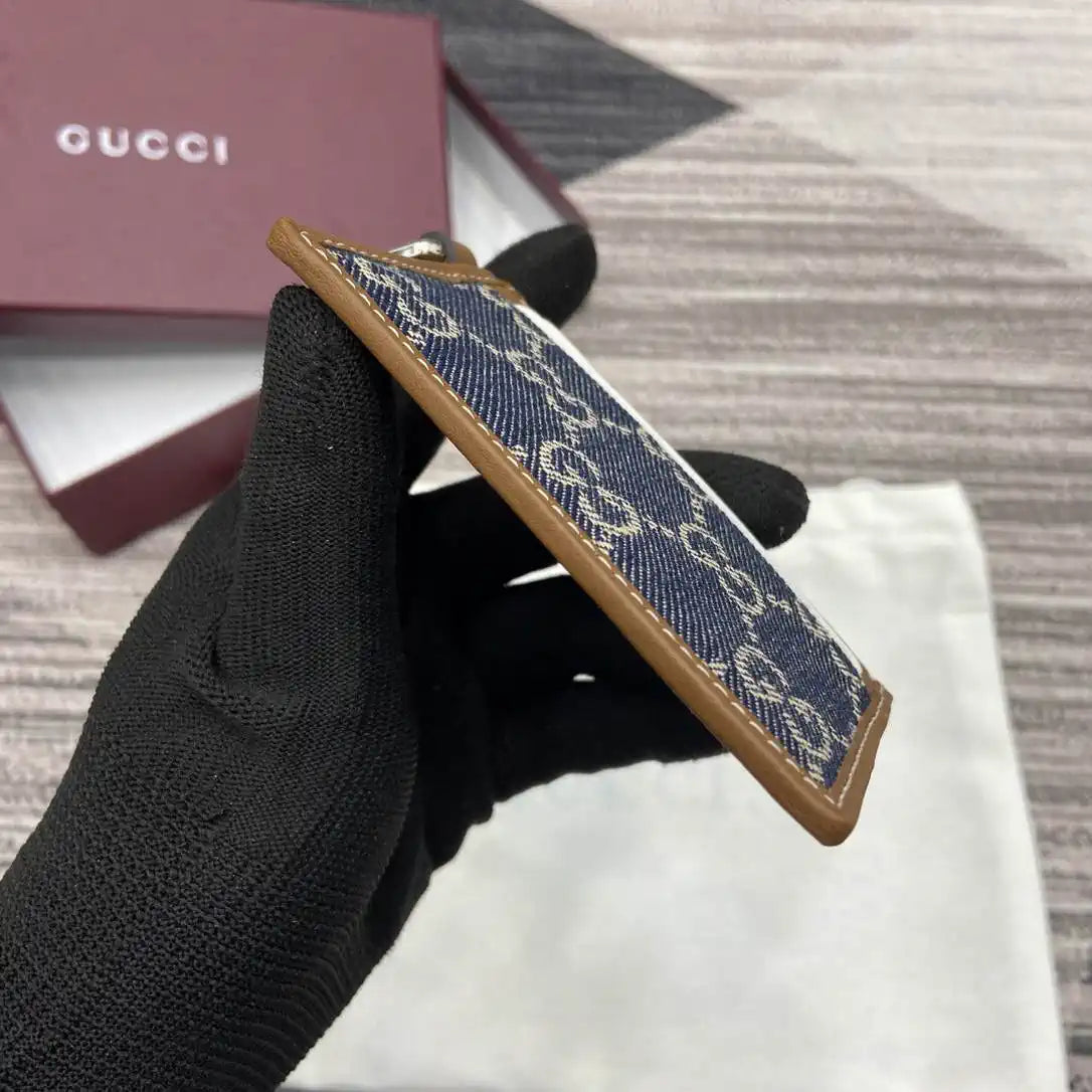 Gucci GG Emblem card case with strap 819121 Navy Blue & Brown | gucci gg emblem card case with strap 819121 navy blue brown 04