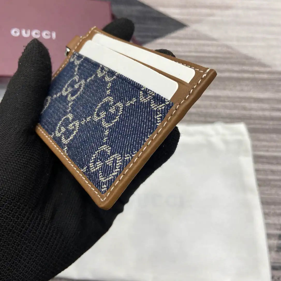 Gucci GG Emblem card case with strap 819121 Navy Blue & Brown | gucci gg emblem card case with strap 819121 navy blue brown 05
