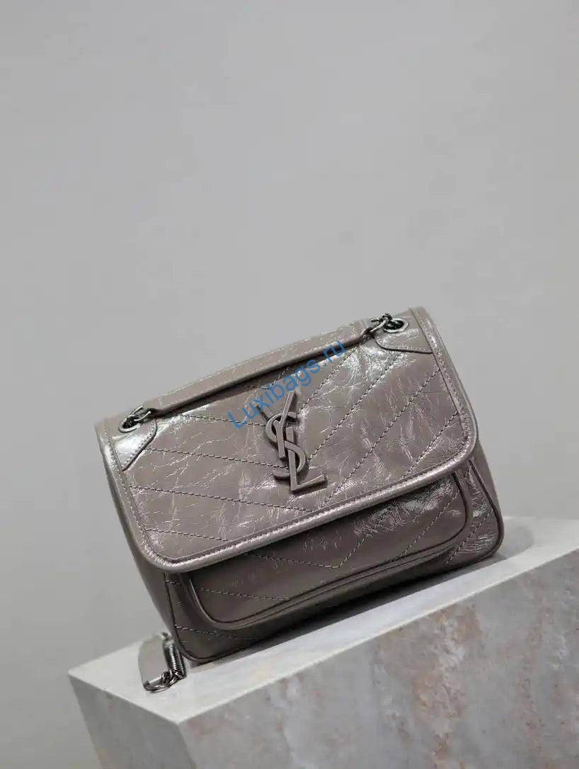 YSL 633151 Niki Baby Chain Bag IN VINTAGE Calf Leather Gray | ysl 633151 niki baby chain bag in vintage calf leather 20 1