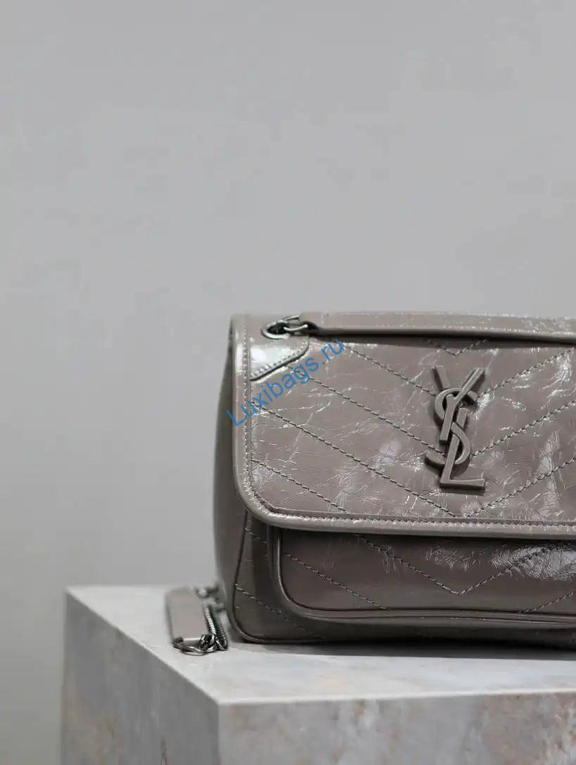 YSL 633151 Niki Baby Chain Bag IN VINTAGE Calf Leather Gray | ysl 633151 niki baby chain bag in vintage calf leather 21 1