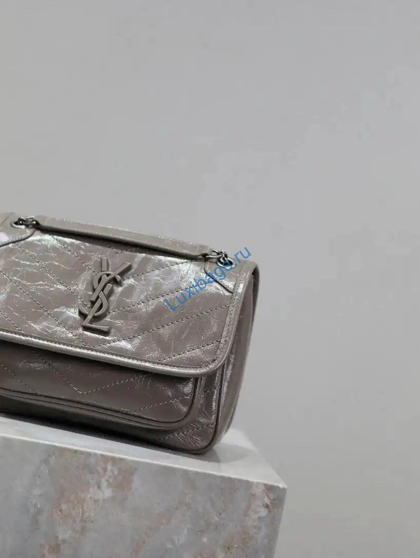 YSL 633151 Niki Baby Chain Bag IN VINTAGE Calf Leather Gray | ysl 633151 niki baby chain bag in vintage calf leather 22 1