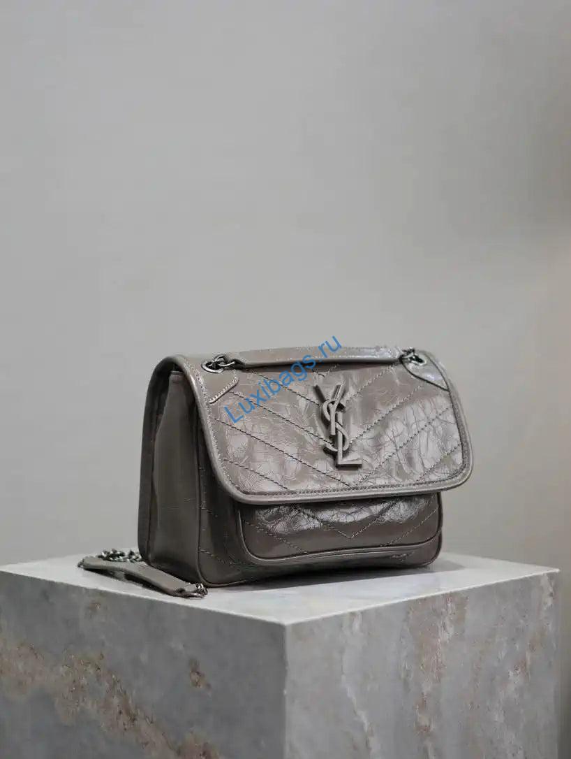 YSL 633151 Niki Baby Chain Bag IN VINTAGE Calf Leather Gray | ysl 633151 niki baby chain bag in vintage calf leather 23 1