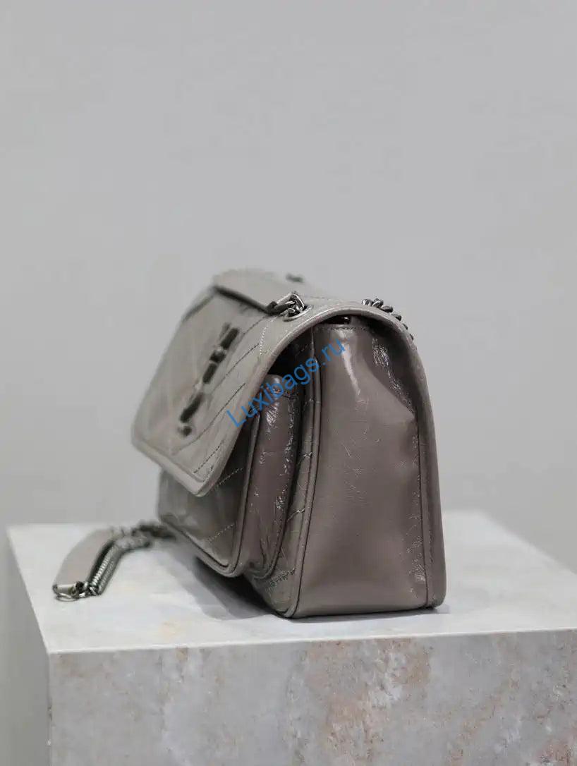 YSL 633151 Niki Baby Chain Bag IN VINTAGE Calf Leather Gray | ysl 633151 niki baby chain bag in vintage calf leather 24 1
