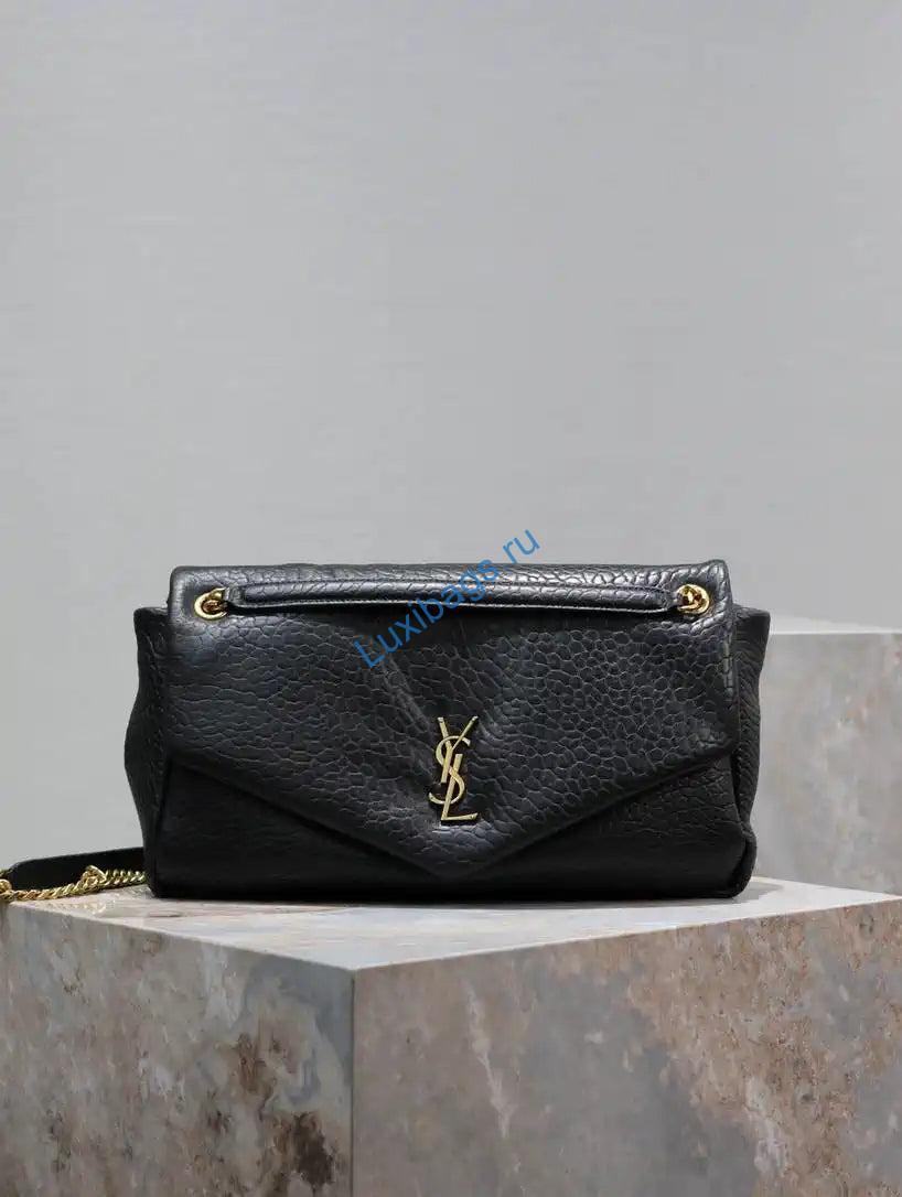 YSL 777399 Calypso large in grained lambskin Black