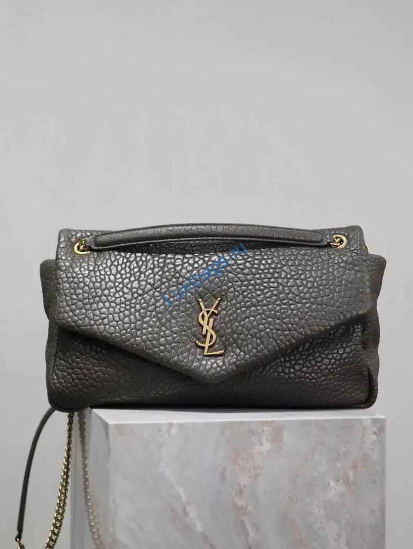 YSL 777399 Calypso large in grained lambskin Dark Green