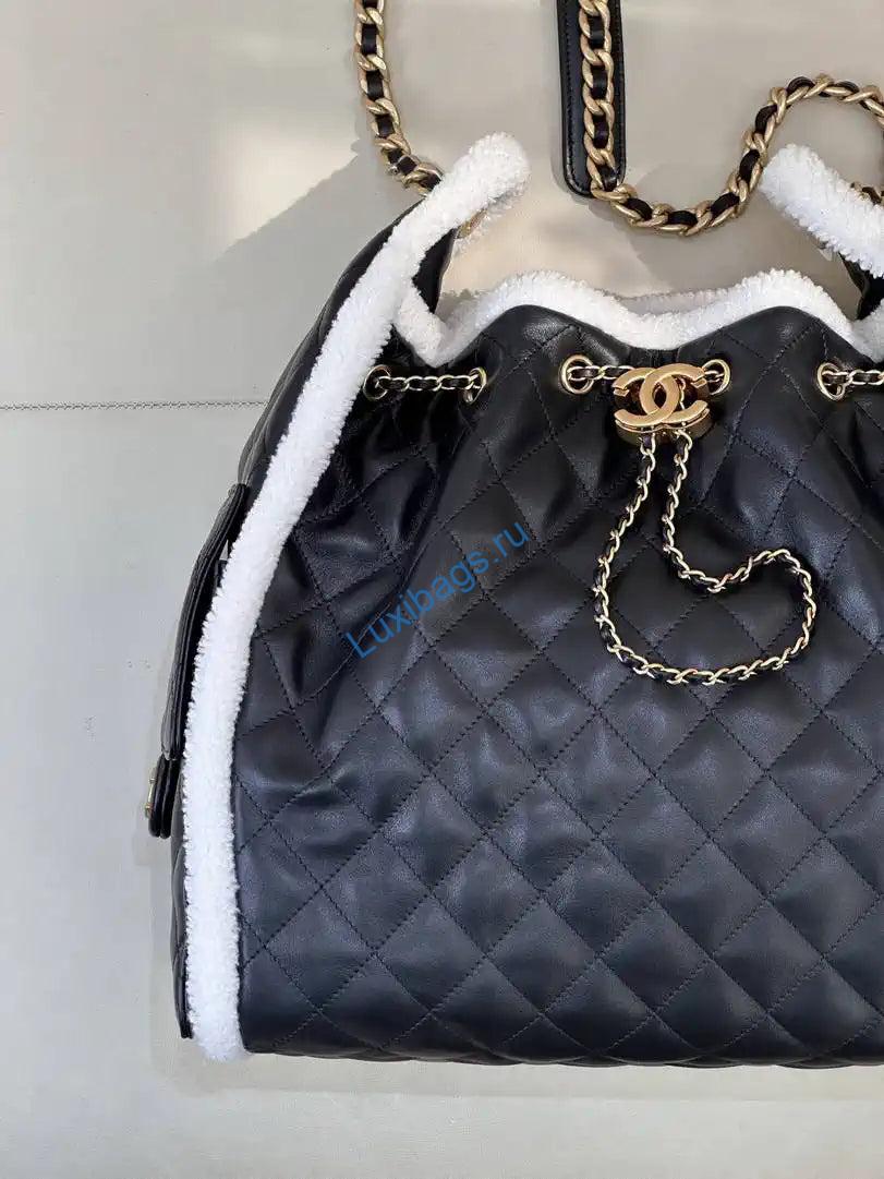 Chanel AS5311 Shearling Sheepskin & Gold-Tone Metal Black & White | chanel as5311 shearling sheepskin gold tone metal black white 02