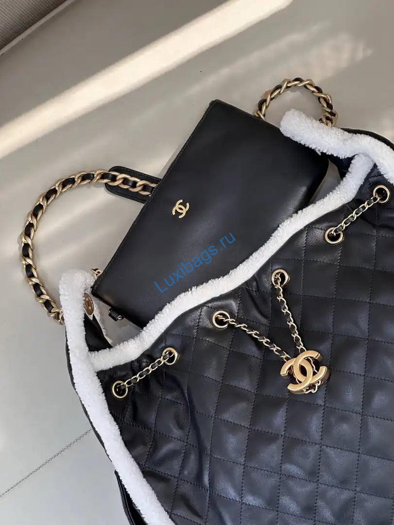 Chanel AS5311 Shearling Sheepskin & Gold-Tone Metal Black & White | chanel as5311 shearling sheepskin gold tone metal black white 04