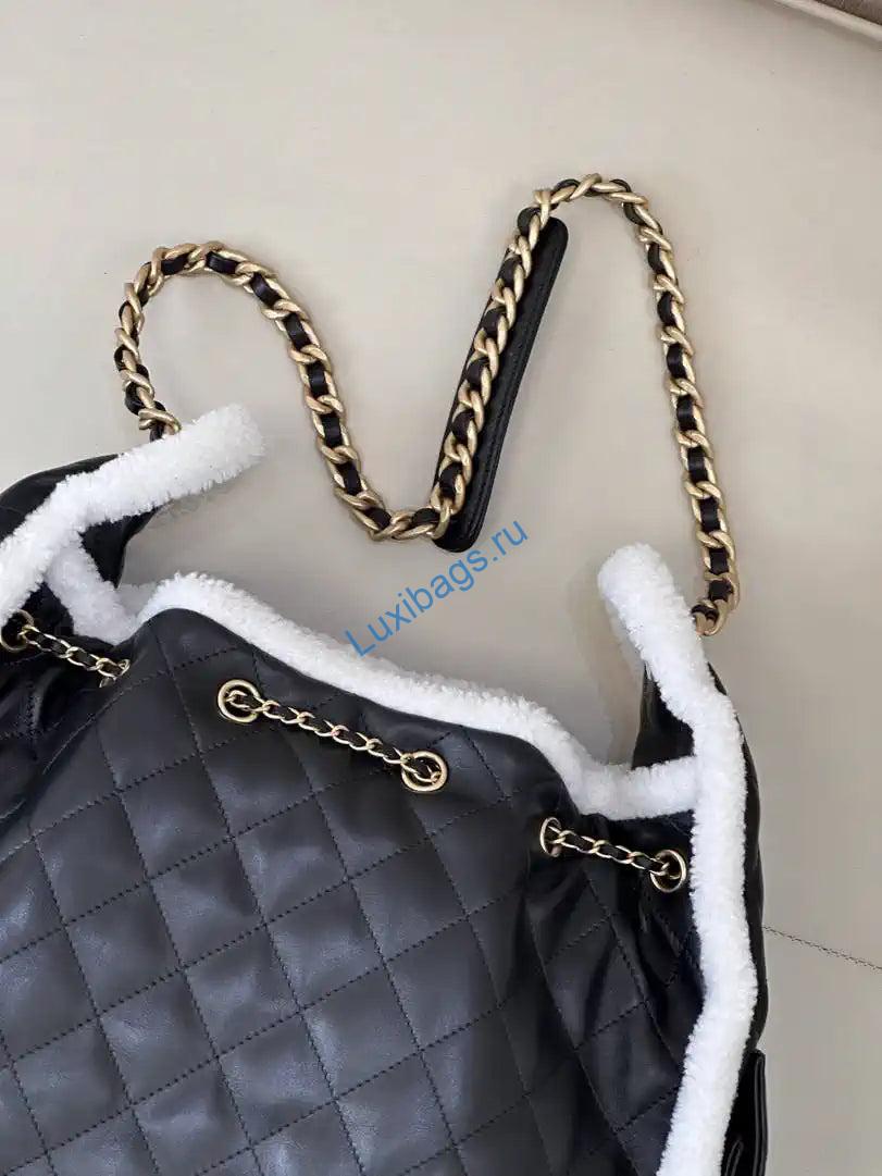 Chanel AS5311 Shearling Sheepskin & Gold-Tone Metal Black & White | chanel as5311 shearling sheepskin gold tone metal black white 07
