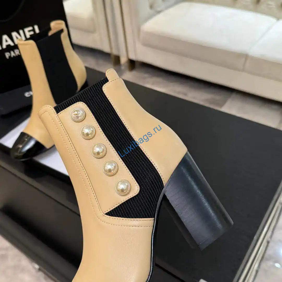 Chanel G46755 Short Boots Stretch Lambskin & Pearl C90331 | chanel g46755 short boots stretch lambskin pearl c90330 22
