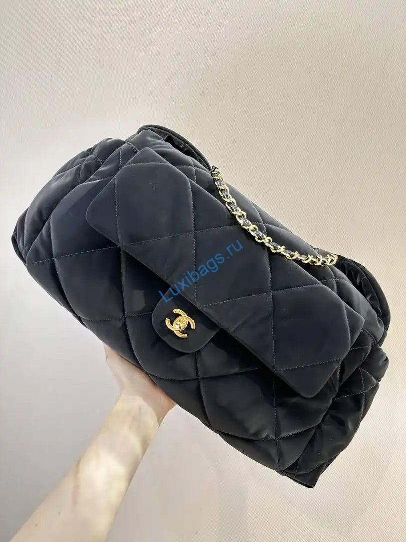 Chanel Large Bowling Bag Velvet-Effect Nylon & Gold-Tone Metal AS5054 Black | chanel large bowling bag velvet effect nylon gold tone metal as5054 black 01