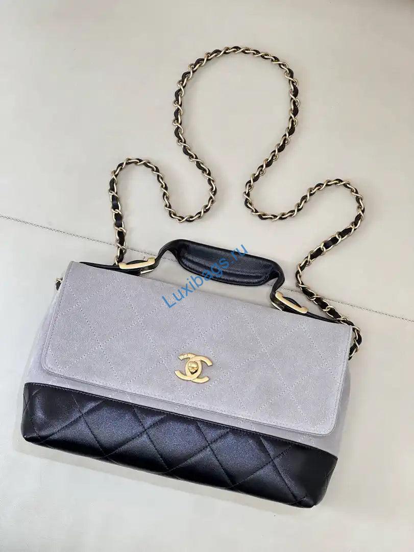 Chanel Large Flap Bag With Top Handle Suede Calfskin Shiny Lambskin AS5637 Gray | chanel large flap bag with top handle suede calfskin shiny lambskin as5637 gray 02
