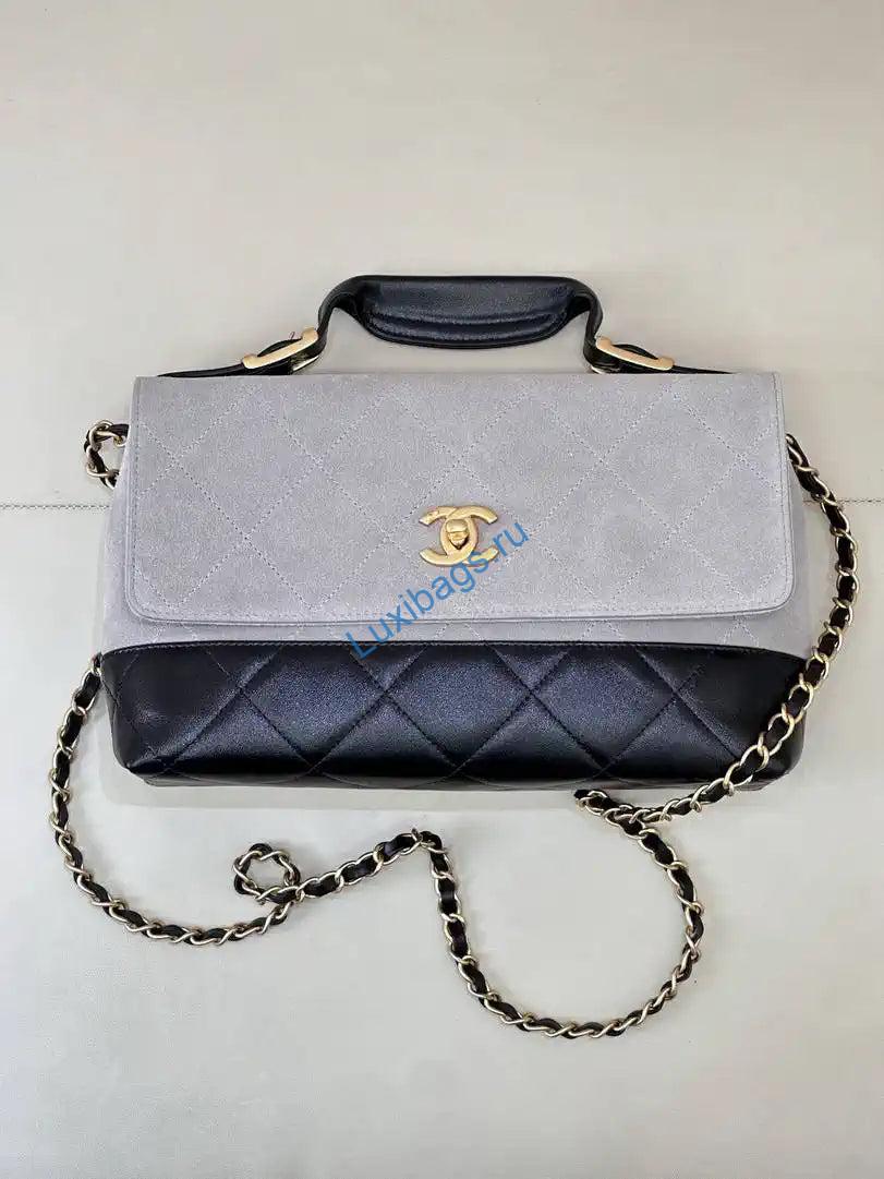 chanel large flap bag with top handle suede calfskin shiny lambskin as5637 gray 2 Chanel Large Flap Bag With Top Handle Suede Calfskin Shiny Lambskin AS5637 Gray | chanel large flap bag with top handle suede calfskin shiny lambskin as5637 gray 03