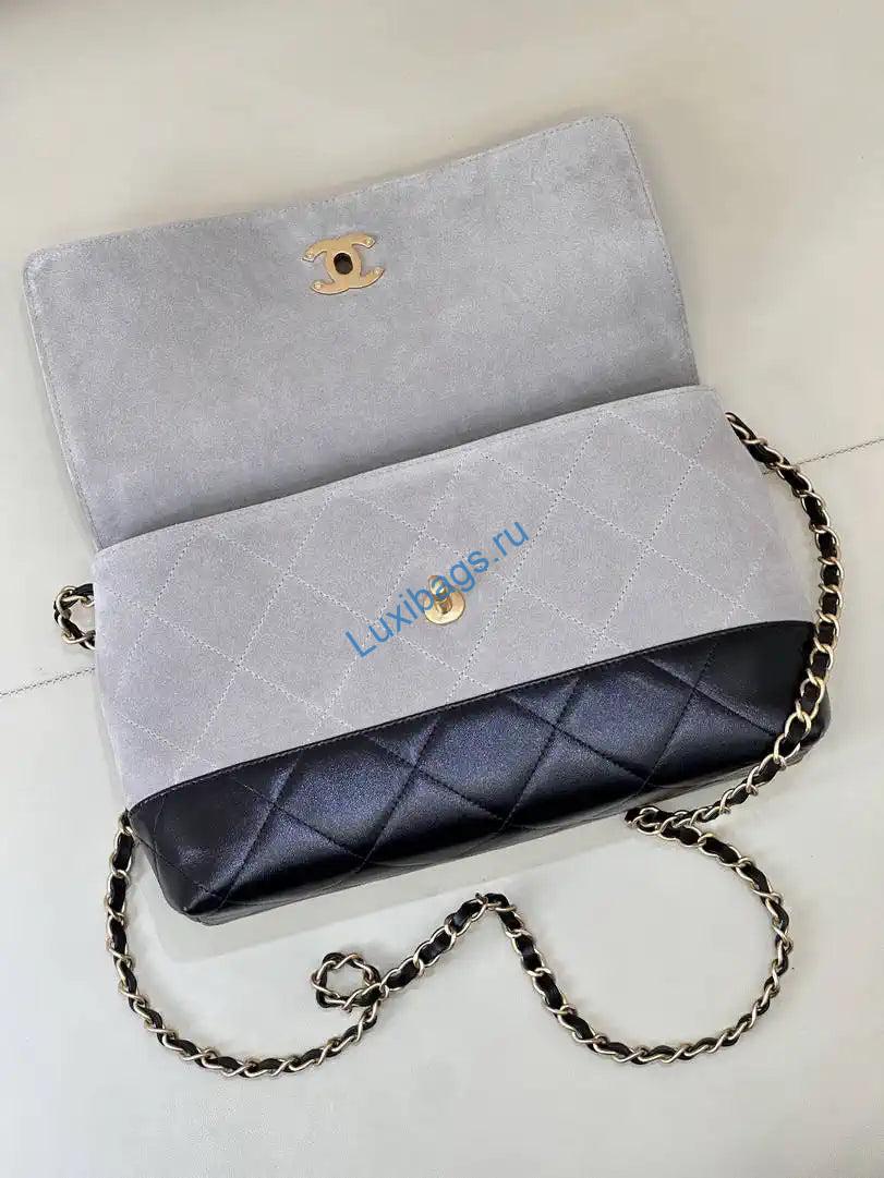 chanel large flap bag with top handle suede calfskin shiny lambskin as5637 gray 4 Chanel Large Flap Bag With Top Handle Suede Calfskin Shiny Lambskin AS5637 Gray | chanel large flap bag with top handle suede calfskin shiny lambskin as5637 gray 05
