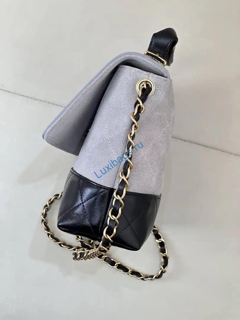 chanel large flap bag with top handle suede calfskin shiny lambskin as5637 gray 5 Chanel Large Flap Bag With Top Handle Suede Calfskin Shiny Lambskin AS5637 Gray | chanel large flap bag with top handle suede calfskin shiny lambskin as5637 gray 06