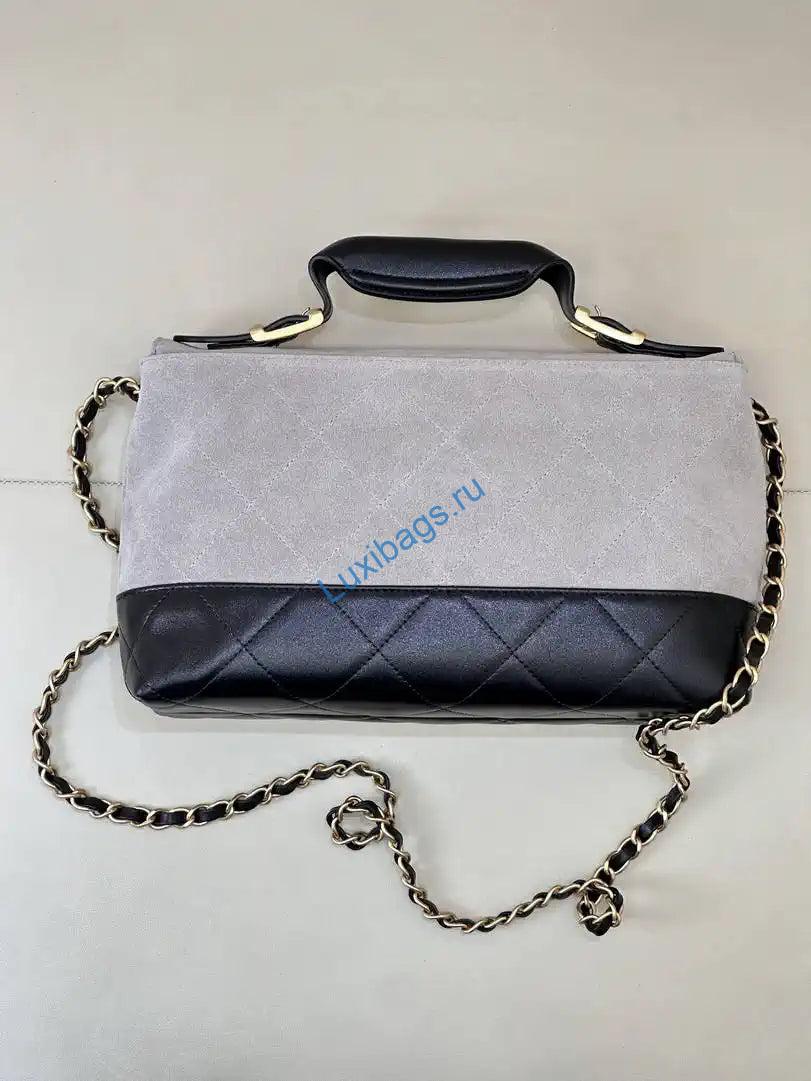chanel large flap bag with top handle suede calfskin shiny lambskin as5637 gray 6 Chanel Large Flap Bag With Top Handle Suede Calfskin Shiny Lambskin AS5637 Gray | chanel large flap bag with top handle suede calfskin shiny lambskin as5637 gray 07