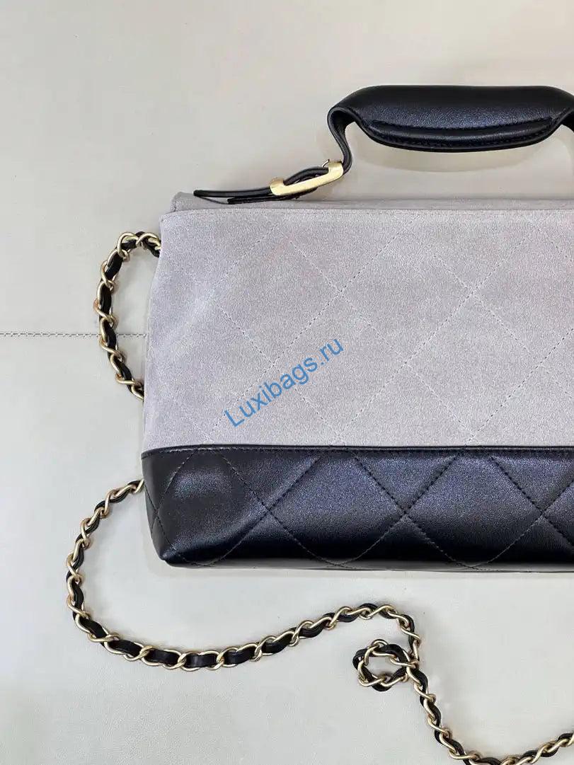 chanel large flap bag with top handle suede calfskin shiny lambskin as5637 gray 7 Chanel Large Flap Bag With Top Handle Suede Calfskin Shiny Lambskin AS5637 Gray | chanel large flap bag with top handle suede calfskin shiny lambskin as5637 gray 08