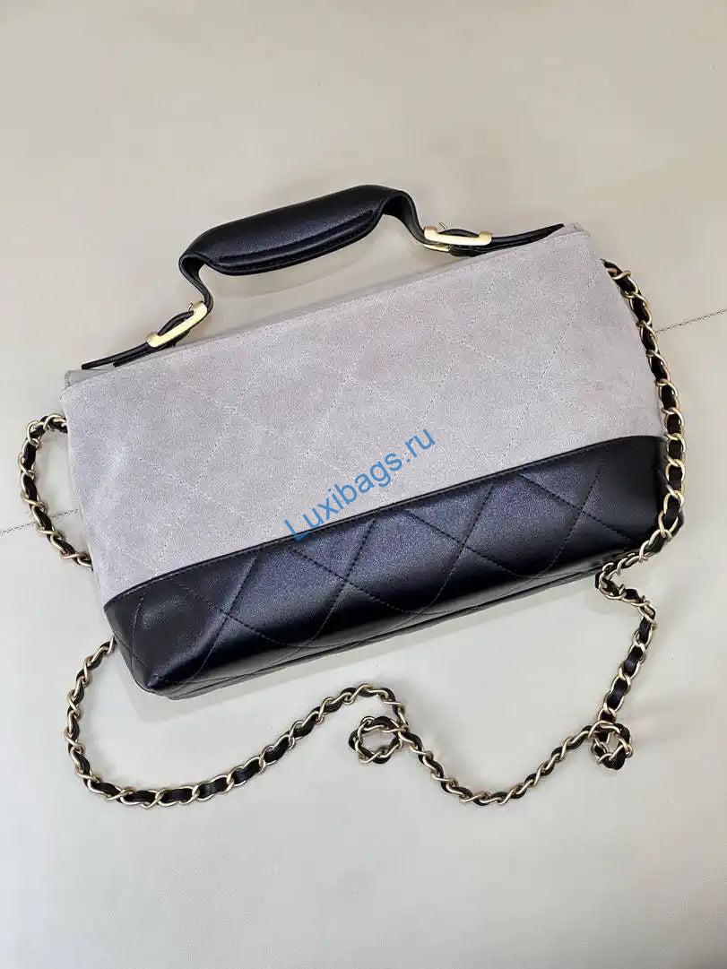 Chanel Large Flap Bag With Top Handle Suede Calfskin Shiny Lambskin AS5637 Gray | chanel large flap bag with top handle suede calfskin shiny lambskin as5637 gray 09