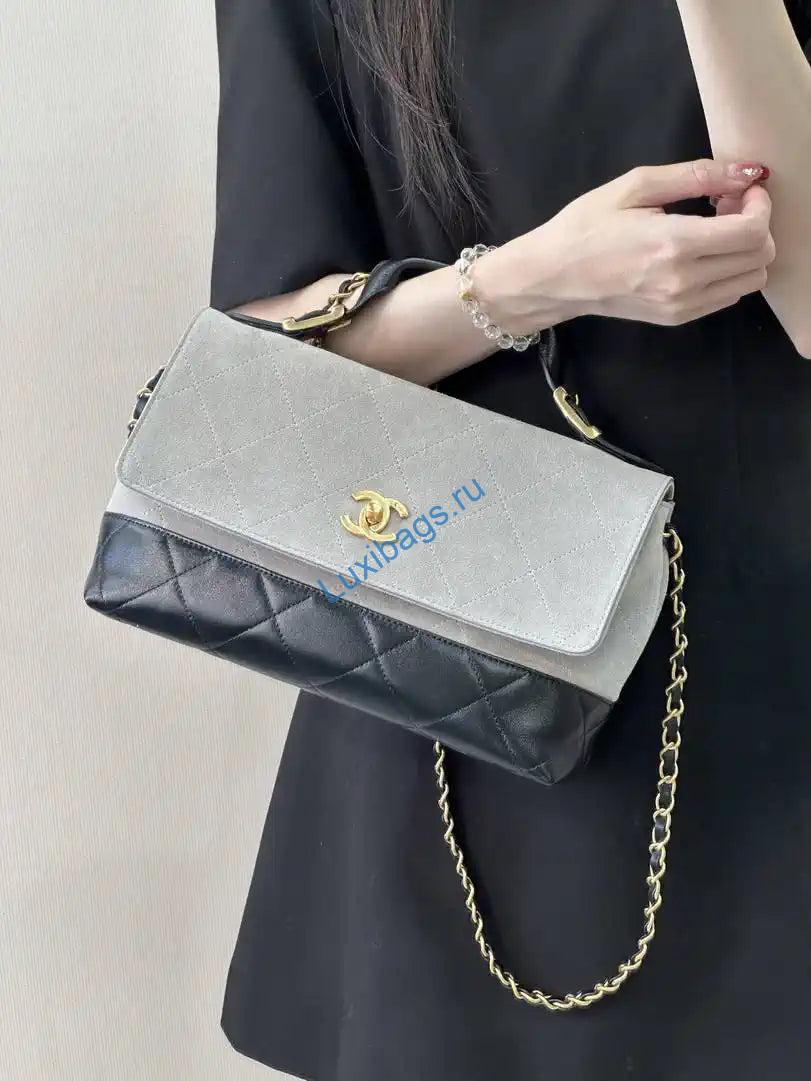 chanel large flap bag with top handle suede calfskin shiny lambskin as5637 gray 13 Chanel Large Flap Bag With Top Handle Suede Calfskin Shiny Lambskin AS5637 Gray | chanel large flap bag with top handle suede calfskin shiny lambskin as5637 gray 14