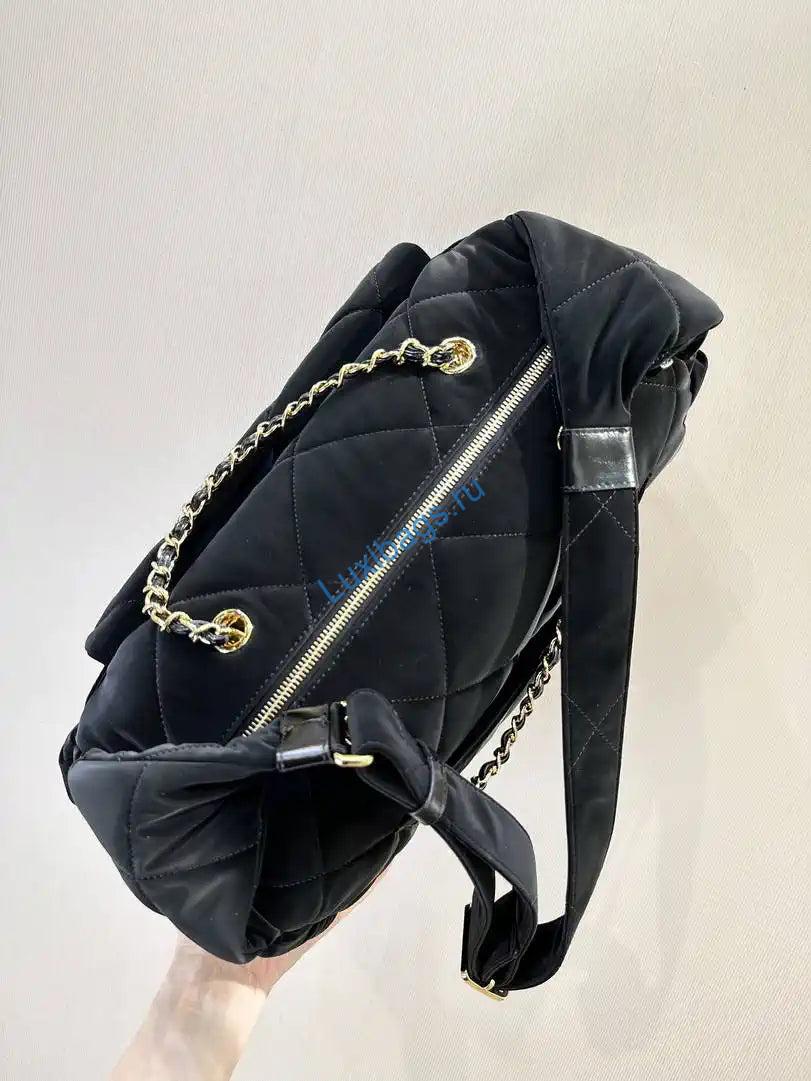 Chanel Maxi Bowling Bag Velvet-Effect Nylon & Gold-Tone Metal AS5055 Black | chanel maxi bowling bag velvet effect nylon gold tone metal as5055 black 02