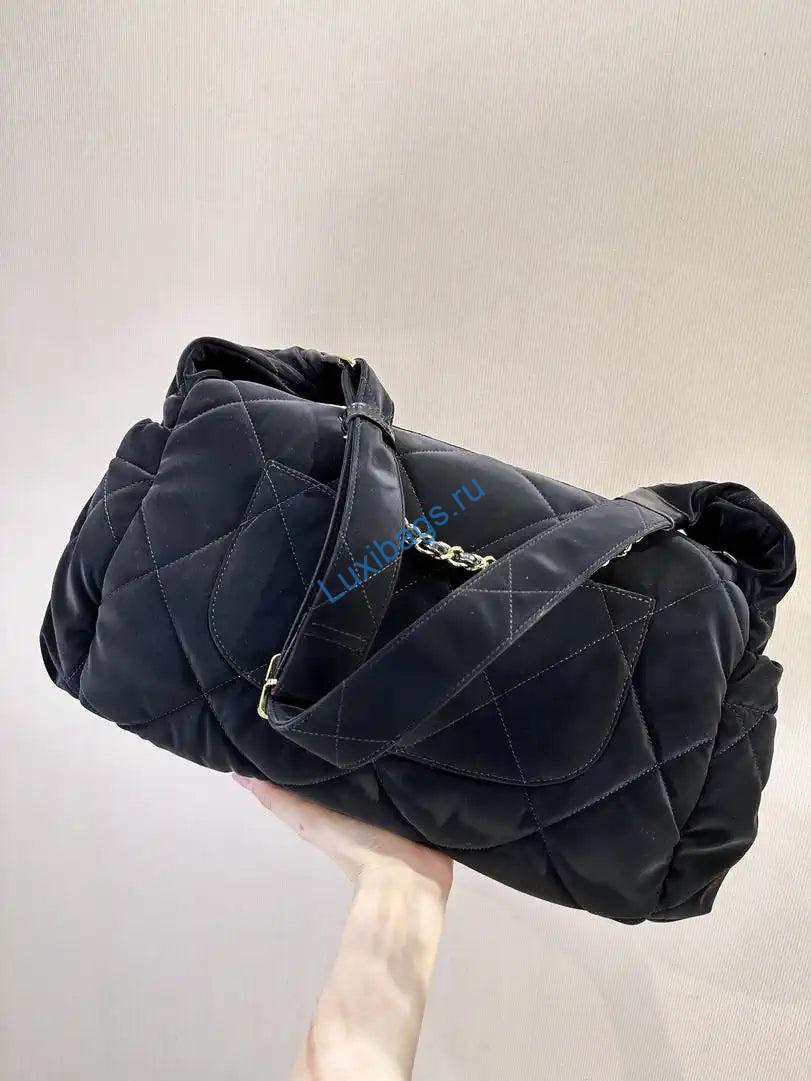 Chanel Maxi Bowling Bag Velvet-Effect Nylon & Gold-Tone Metal AS5055 Black | chanel maxi bowling bag velvet effect nylon gold tone metal as5055 black 03