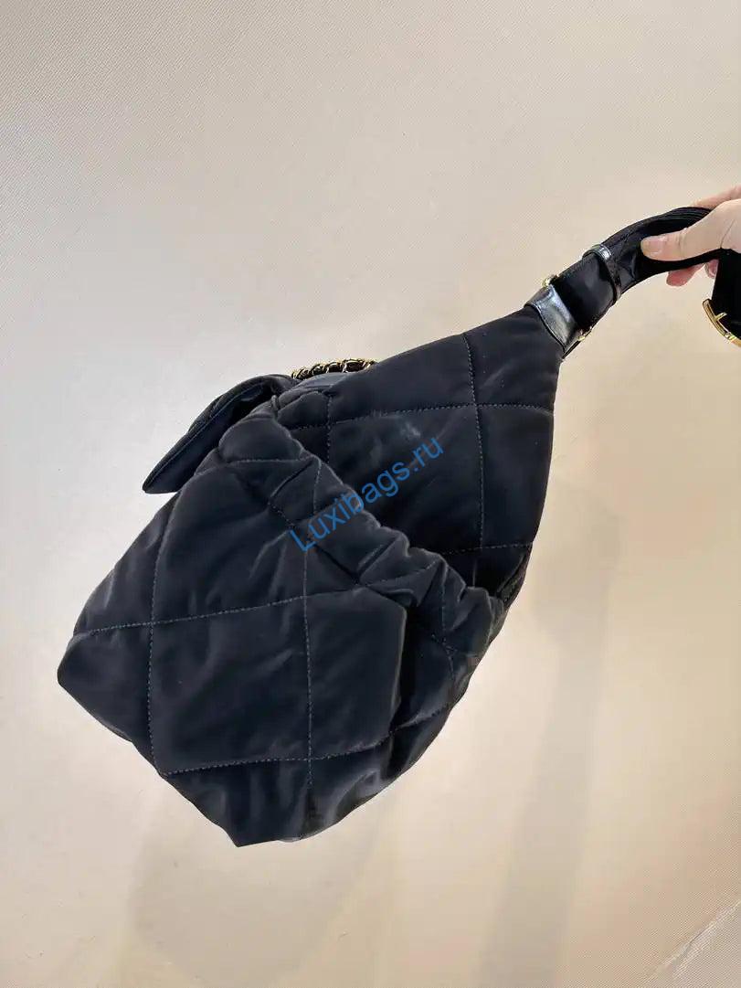 Chanel Maxi Bowling Bag Velvet-Effect Nylon & Gold-Tone Metal AS5055 Black | chanel maxi bowling bag velvet effect nylon gold tone metal as5055 black 05