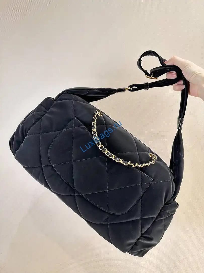 Chanel Maxi Bowling Bag Velvet-Effect Nylon & Gold-Tone Metal AS5055 Black | chanel maxi bowling bag velvet effect nylon gold tone metal as5055 black 06