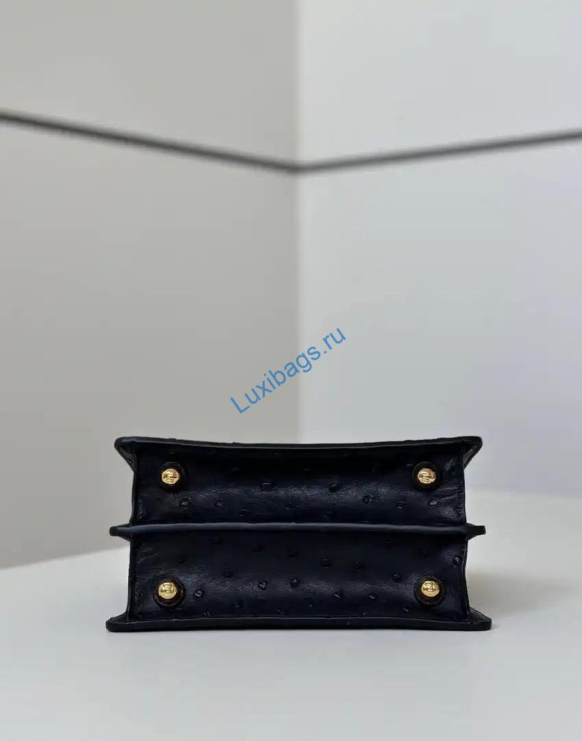 Fendi 8BN335A7SKF199A Peekaboo ISeeU Petite Blue ostrich leather bag | fendi 8bn335a7skf199a peekaboo iseeu petite black ostrich leather bag 03