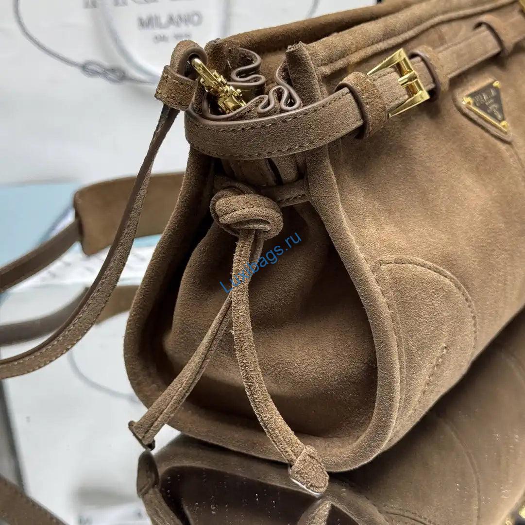 Prada 1BH215 Prada Bonnie small suede shoulder bag Cocoa Brown | prada 1bh215 suede leather shoulder bag brown 05