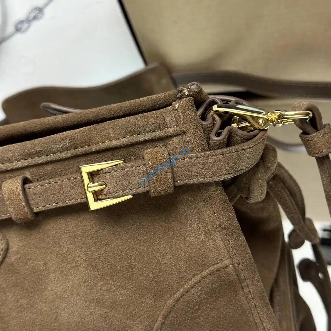 Prada 1BH215 Prada Bonnie small suede shoulder bag Cocoa Brown | prada 1bh215 suede leather shoulder bag brown 07