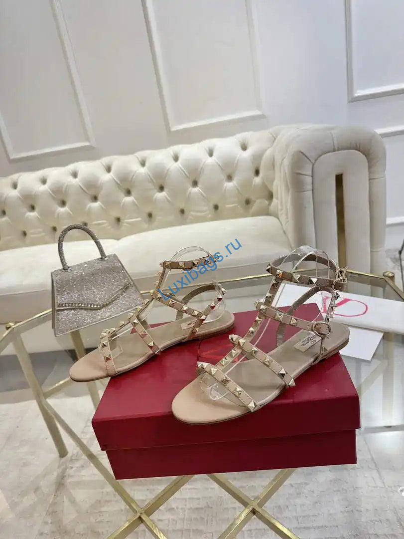 Valentino WS0A05VOD Rockstud Flat Calfskin Sandal With Straps V98900 | valentino ws0a05vod rockstud flat calfskin sandal with straps v98900 02