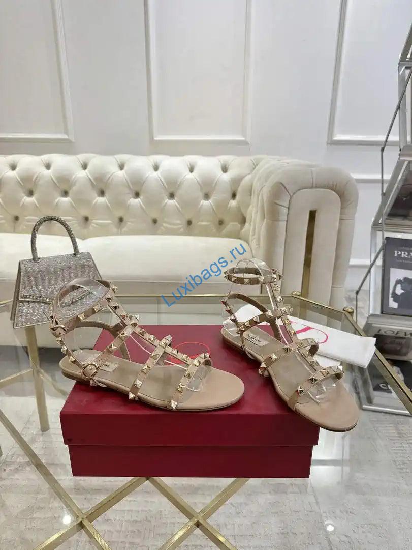 Valentino WS0A05VOD Rockstud Flat Calfskin Sandal With Straps V98900 | valentino ws0a05vod rockstud flat calfskin sandal with straps v98900 04