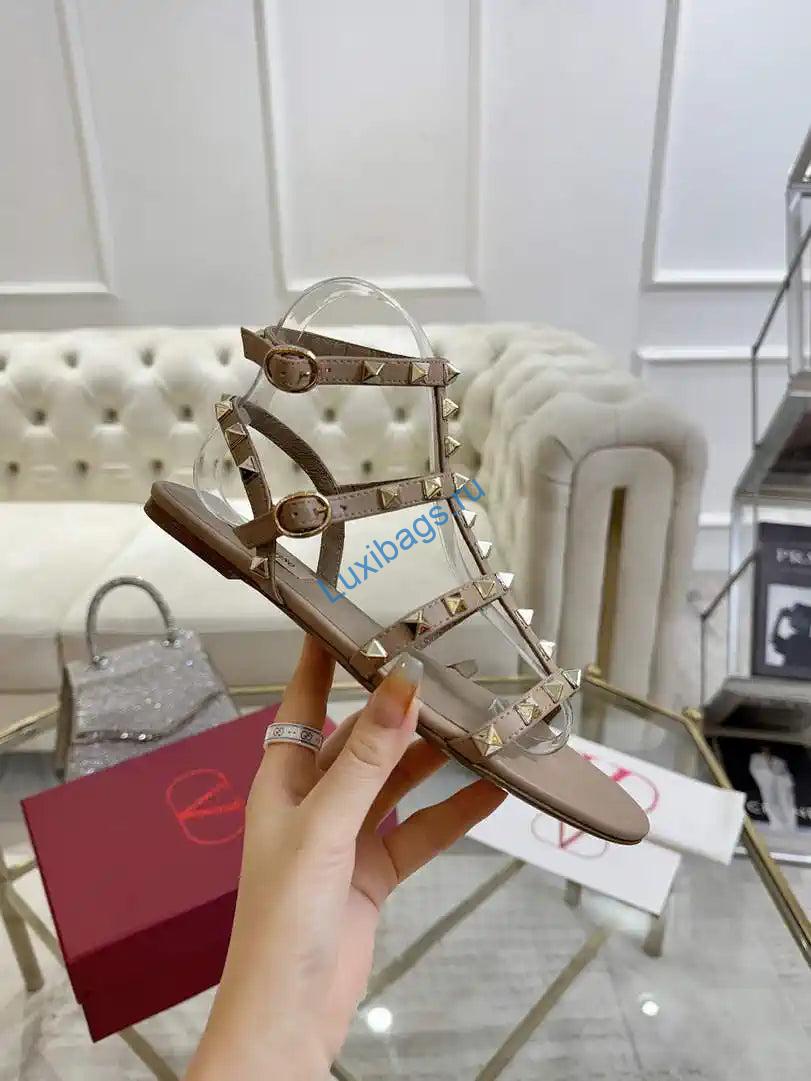Valentino WS0A05VOD Rockstud Flat Calfskin Sandal With Straps V98900 | valentino ws0a05vod rockstud flat calfskin sandal with straps v98900 05