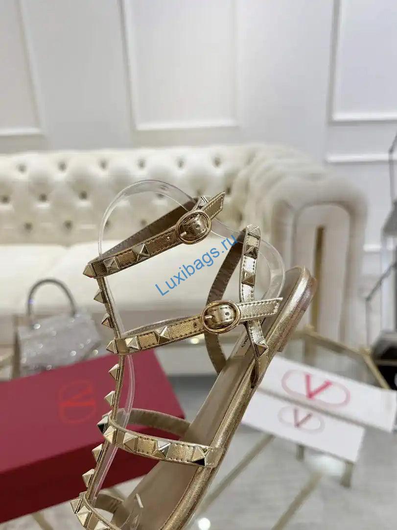Valentino WS0A05VOD Rockstud Flat Calfskin Sandal With Straps V98904 | valentino ws0a05vod rockstud flat calfskin sandal with straps v98900 32
