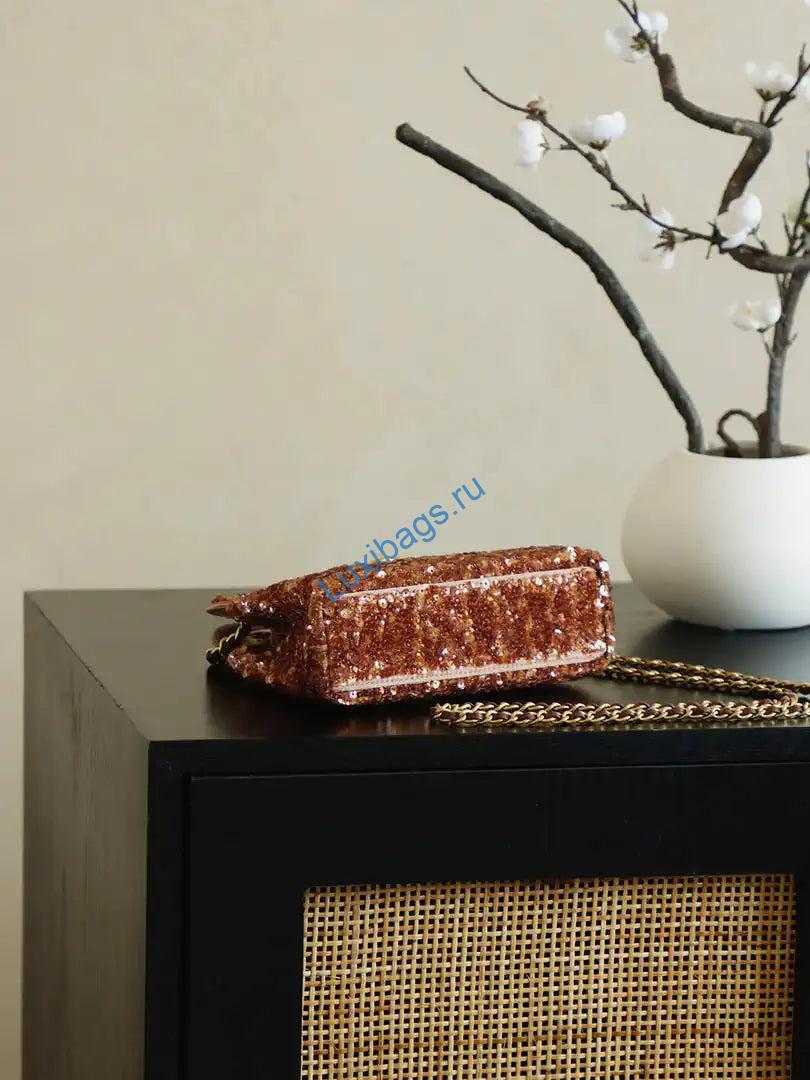 Chanel 25A AS4416 Mini Shopping Bag Kelly sequins Coffee | chanel 25a as4416 mini shopping bag kelly sequins coffe 05