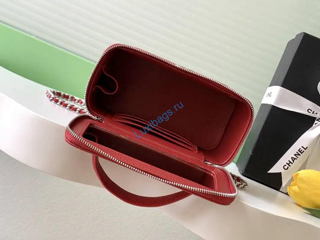 Chanel AP4933 25K Long Vanity with Chain Grained Shiny Calfskin Silver Red | chanel ap4933 25k long vanity with chain grained shiny calfskin silver red 08