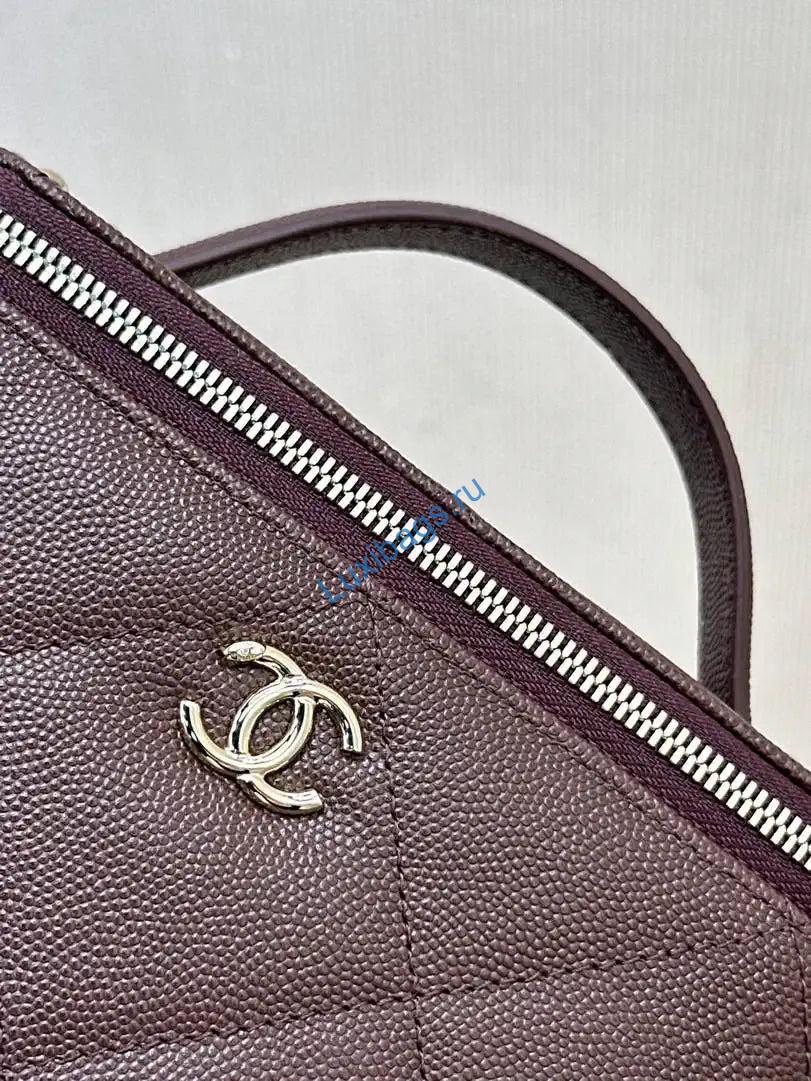Chanel AP4933 25K Long Vanity with Chain Grained Shiny Calfskin Silver Dark Brown | chanel ap4933 25k long vanity with chain grained shiny calfskin silver 03