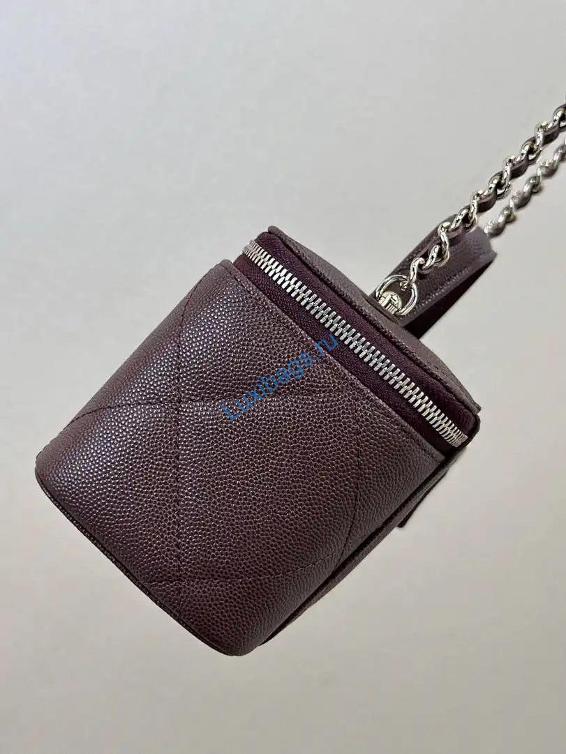 Chanel AP4933 25K Long Vanity with Chain Grained Shiny Calfskin Silver Dark Brown | chanel ap4933 25k long vanity with chain grained shiny calfskin silver 05